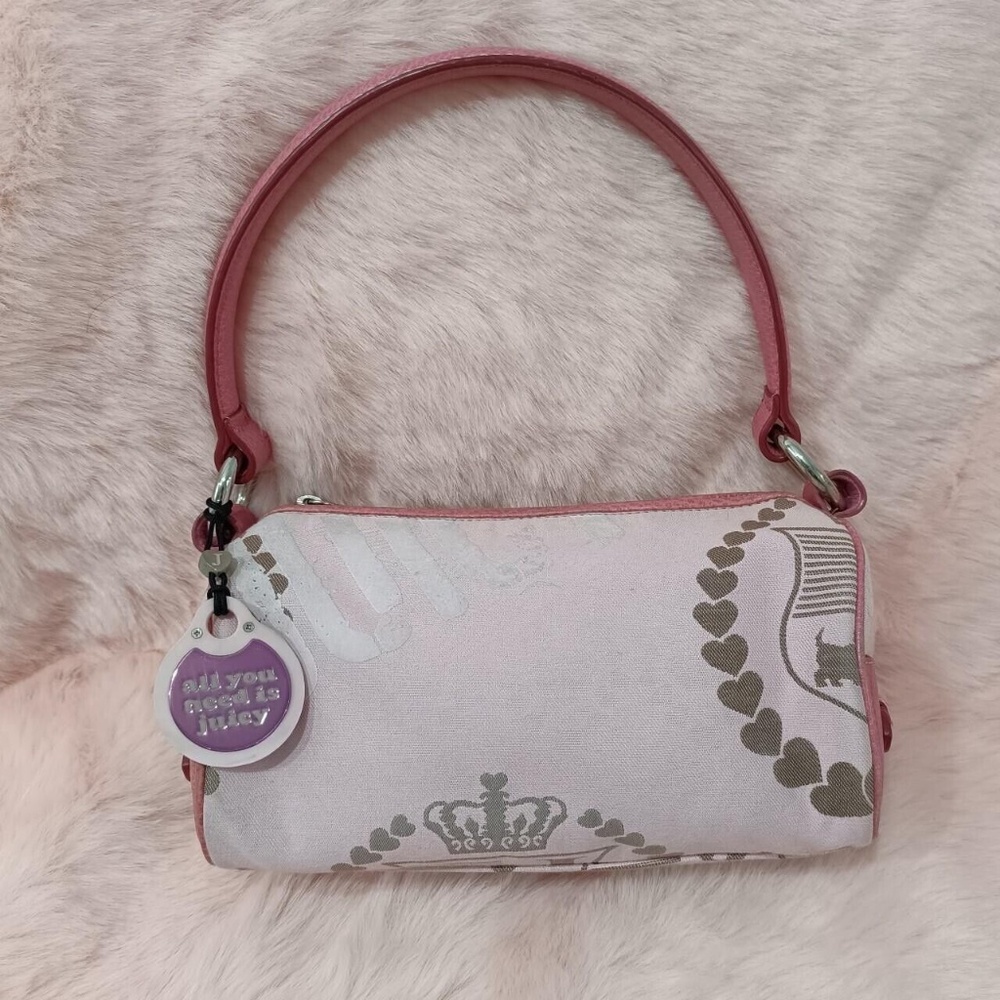 Juicy Couture Vintage Spell Out Logo Barrel Shoulder Bag Purse Charm Pink Y2k